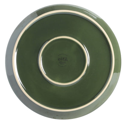 Gibson Elite 12 Piece (Service for 4) Fern Canyon Plates and Bowls Reactive Glaze Modern Coupe Round Dishes Stoneware Ceramic Dinnerware Set - Glossy Green