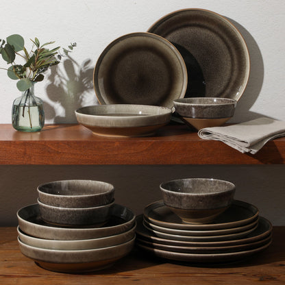 Gibson Elite Hailstone 16 Piece Stonewe Reactive Glaze (Service for 4) Ceramic Plates and Bowls Dinnerware Set