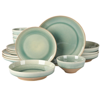 Gibson Elite Hailstone 16 Piece Stonewe Reactive Glaze (Service for 4) Ceramic Plates and Bowls Dinnerware Set