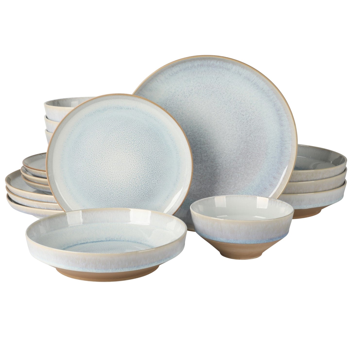 Gibson Elite Hailstone 16 Piece Stonewe Reactive Glaze (Service for 4) Ceramic Plates and Bowls Dinnerware Set