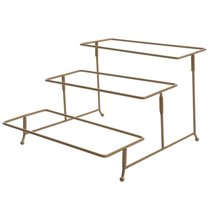 Gibson Home Gracious Dining Dinnerware, 3-Tier Rectangle Plate Serving Set with Gold Metal Stand, White