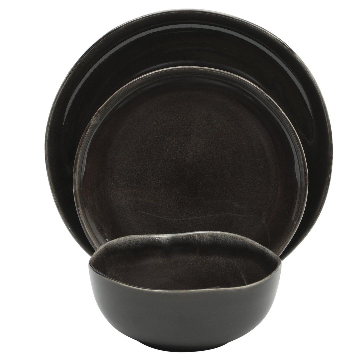 Gibson Soho Lounge Nardini 12 Piece (Service for 4) Plates and Bowls Reactive Glaze Dishes Stoneware Ceramic Dinnerware Set - Black and Blue