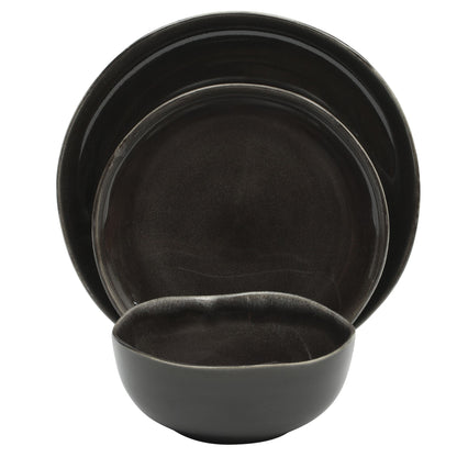Gibson Soho Lounge Nardini 12 Piece (Service for 4) Plates and Bowls Reactive Glaze Dishes Stoneware Ceramic Dinnerware Set - Black and Blue