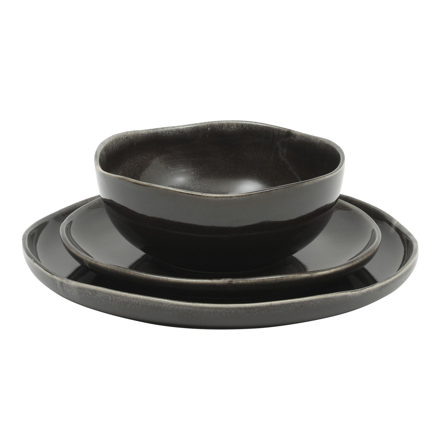 Gibson Soho Lounge Nardini 12 Piece (Service for 4) Plates and Bowls Reactive Glaze Dishes Stoneware Ceramic Dinnerware Set - Black and Blue