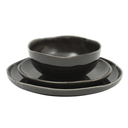 Gibson Soho Lounge Nardini 12 Piece (Service for 4) Plates and Bowls Reactive Glaze Dishes Stoneware Ceramic Dinnerware Set - Black and Blue