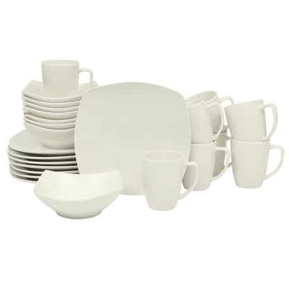 Gibson Home Zen Buffet (Service for 8) 24 Piece Plates and Bowls Porcelain Solid Color Dishes  Ceramic Dinnerware Set - White