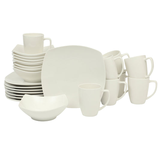 Gibson Home Zen Buffet (Service for 8) 24 Piece Plates and Bowls Porcelain Solid Color Dishes  Ceramic Dinnerware Set - White