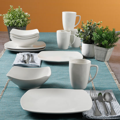 Gibson Home Zen Buffet (Service for 8) 24 Piece Plates and Bowls Porcelain Solid Color Dishes  Ceramic Dinnerware Set - White