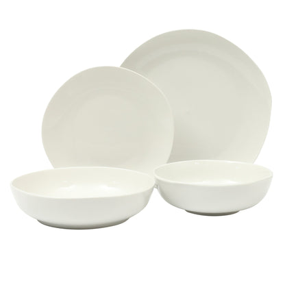 Gibson Home Lindendale 16 Piece Porcelain Ceramic Plates and Bowls Dishes Scratch and Chip Resistant Service for 4 Dinnerware Set - White