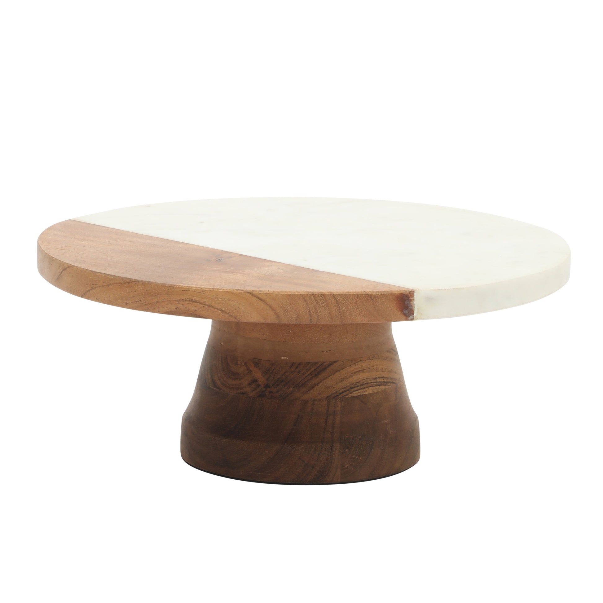 Gibson Elite Ridgehaven 10" Marble & Wood Cake Stand, Serving Platter, Charcuterie Board, and Center Piece Home Décor With Glass Lid