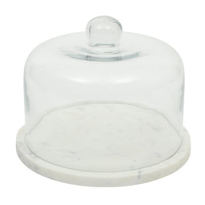 Gibson Elite Ridgehaven 11" Marble Cake Stand, Serving Platter, Charcuterie Board, and Center Piece Home Décor With Glass Lid