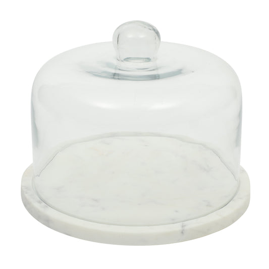 Gibson Elite Ridgehaven 11" Marble Cake Stand, Serving Platter, Charcuterie Board, and Center Piece Home Décor With Glass Lid