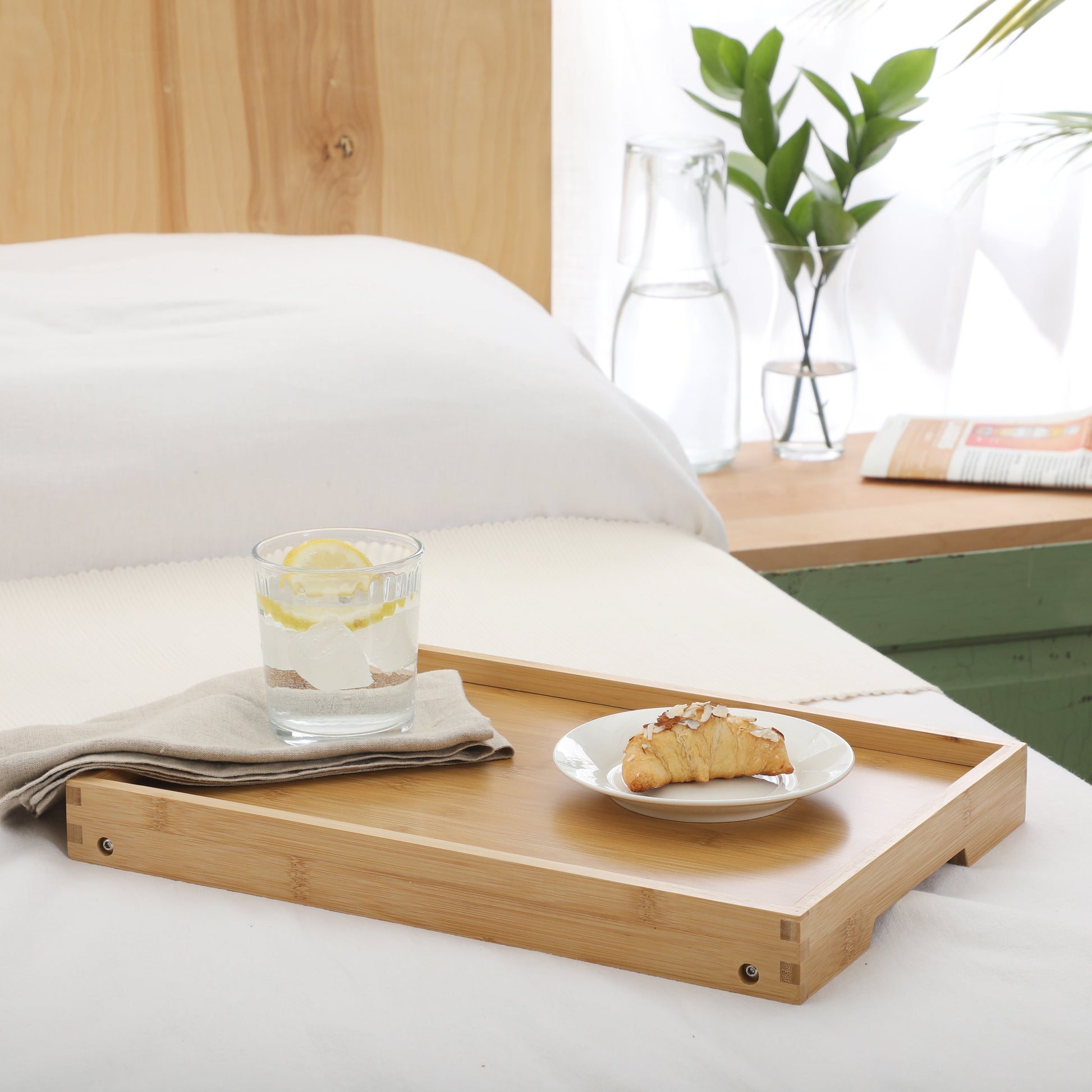 Gibson Home Continental Corner Bamboo Bed Tray with Folding Legs, for Breakfast, Eating, Working, Laptop, Foldable Serving