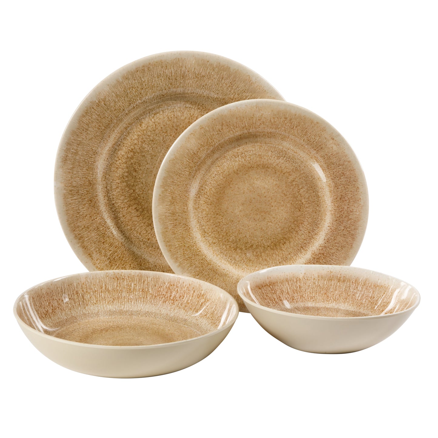Gibson Home Casper Court 16-Piece Melamine Dinnerware Set – Reactive Glaze Look Plates and Bowls, Service for 4 – Top Rack Dishwasher Safe Everyday Dining Set
