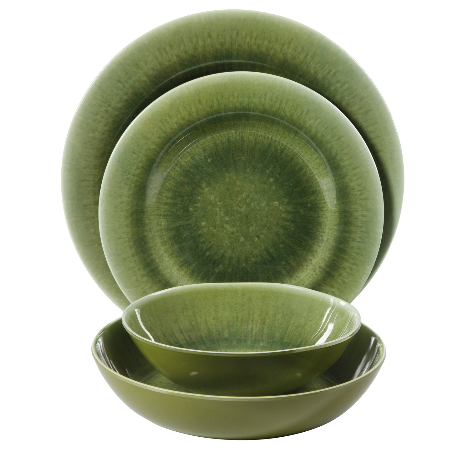 Gibson Home Casper Court 16-Piece Melamine Dinnerware Set – Reactive Glaze Look Plates and Bowls, Service for 4 – Top Rack Dishwasher Safe Everyday Dining Set