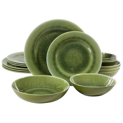 Gibson Home Casper Court 16-Piece Melamine Dinnerware Set – Reactive Glaze Look Plates and Bowls, Service for 4 – Top Rack Dishwasher Safe Everyday Dining Set