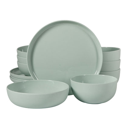 Gibson Home Candy Skies 12 Piece Unbreakable Wheat Straw Melamine Plates and Bowls Dinnerware Set - Outdoor, Camping, & Everyday Use - Matte Exterior/Shiny Interior