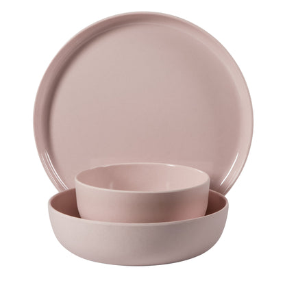 Gibson Home Candy Skies 12 Piece Unbreakable Wheat Straw Melamine Plates and Bowls Dinnerware Set - Outdoor, Camping, & Everyday Use - Matte Exterior/Shiny Interior