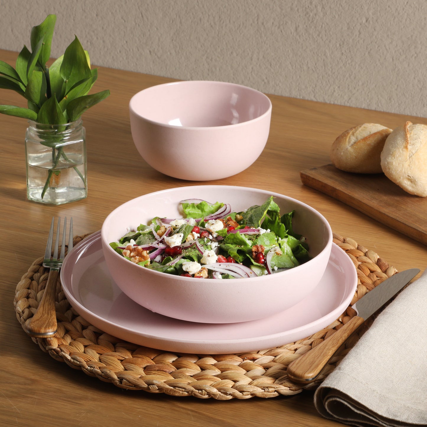 Gibson Home Candy Skies 12 Piece Unbreakable Wheat Straw Melamine Plates and Bowls Dinnerware Set - Outdoor, Camping, & Everyday Use - Matte Exterior/Shiny Interior