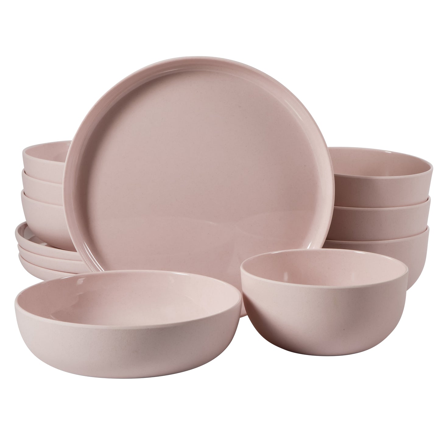 Gibson Home Candy Skies 12 Piece Unbreakable Wheat Straw Melamine Plates and Bowls Dinnerware Set - Outdoor, Camping, & Everyday Use - Matte Exterior/Shiny Interior