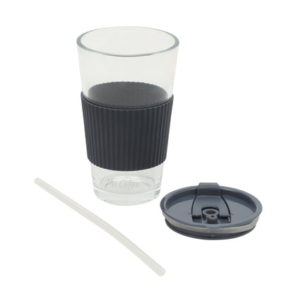 Mr. Coffee Sip Savvy 4-Pack 15oz Glass Tumblers with Lids and Straws – Reusable Iced Coffee Cups – Dishwasher Safe – To-Go Drinkware Water Glasses