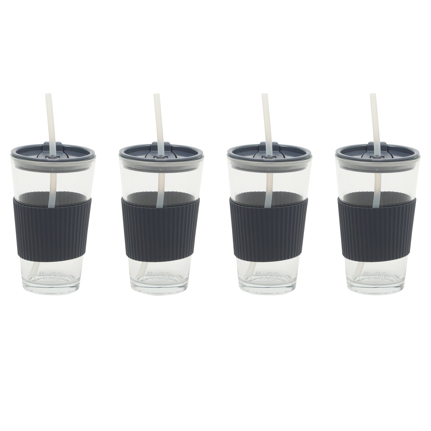 Mr. Coffee Sip Savvy 4-Pack 15oz Glass Tumblers with Lids and Straws – Reusable Iced Coffee Cups – Dishwasher Safe – To-Go Drinkware Water Glasses