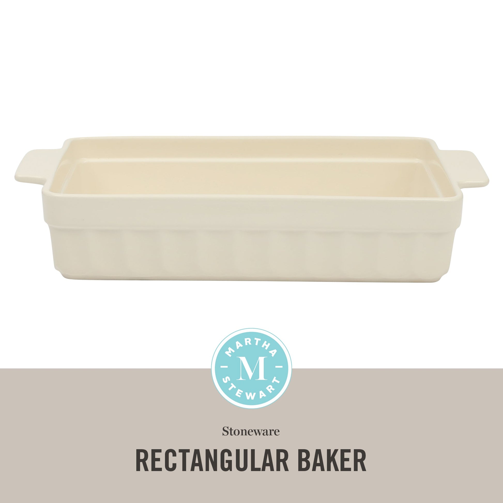 Martha Stewart Broadbrook Ceramic Bakeware, 13x9 Inch Rectangular Baking Dish with Handles, Cream Glazed Stoneware for Casseroles, Lasagna, Roasts & Desserts, Oven & Dishwasher Safe