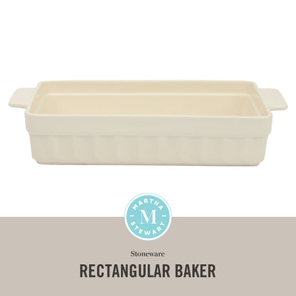 Martha Stewart Broadbrook Ceramic Bakeware, 13x9 Inch Rectangular Baking Dish with Handles, Cream Glazed Stoneware for Casseroles, Lasagna, Roasts & Desserts, Oven & Dishwasher Safe