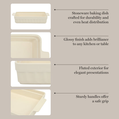 Martha Stewart Broadbrook Ceramic Bakeware, 13x9 Inch Rectangular Baking Dish with Handles, Cream Glazed Stoneware for Casseroles, Lasagna, Roasts & Desserts, Oven & Dishwasher Safe