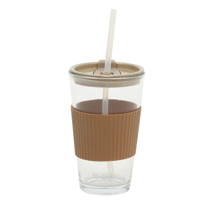 Mr. Coffee Sip Savvy 4-Pack 15oz Glass Tumblers with Lids and Straws – Reusable Iced Coffee Cups – Dishwasher Safe – To-Go Drinkware Water Glasses