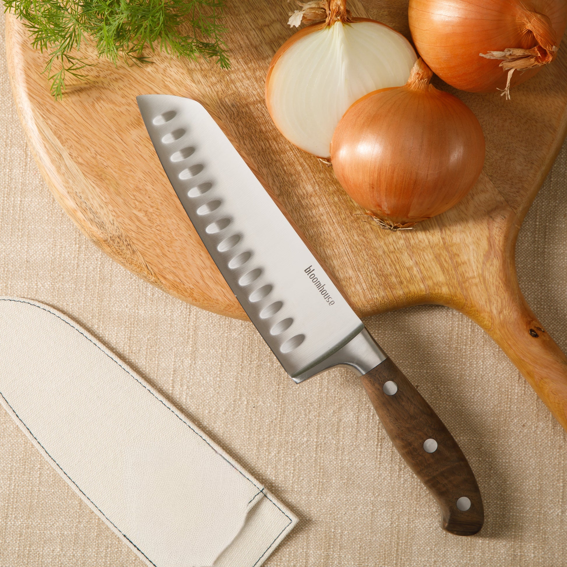Bloomhouse 7 Inch German Steel Santoku Knife W/ Walnut Wood Forged Handle