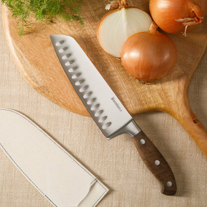 Bloomhouse 7 Inch German Steel Santoku Knife W/ Walnut Wood Forged Handle