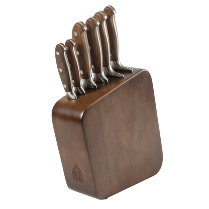 Bloomhouse 7 Piece Italian Olive Wood Knife Block Set w/ German Forged Steel Knives