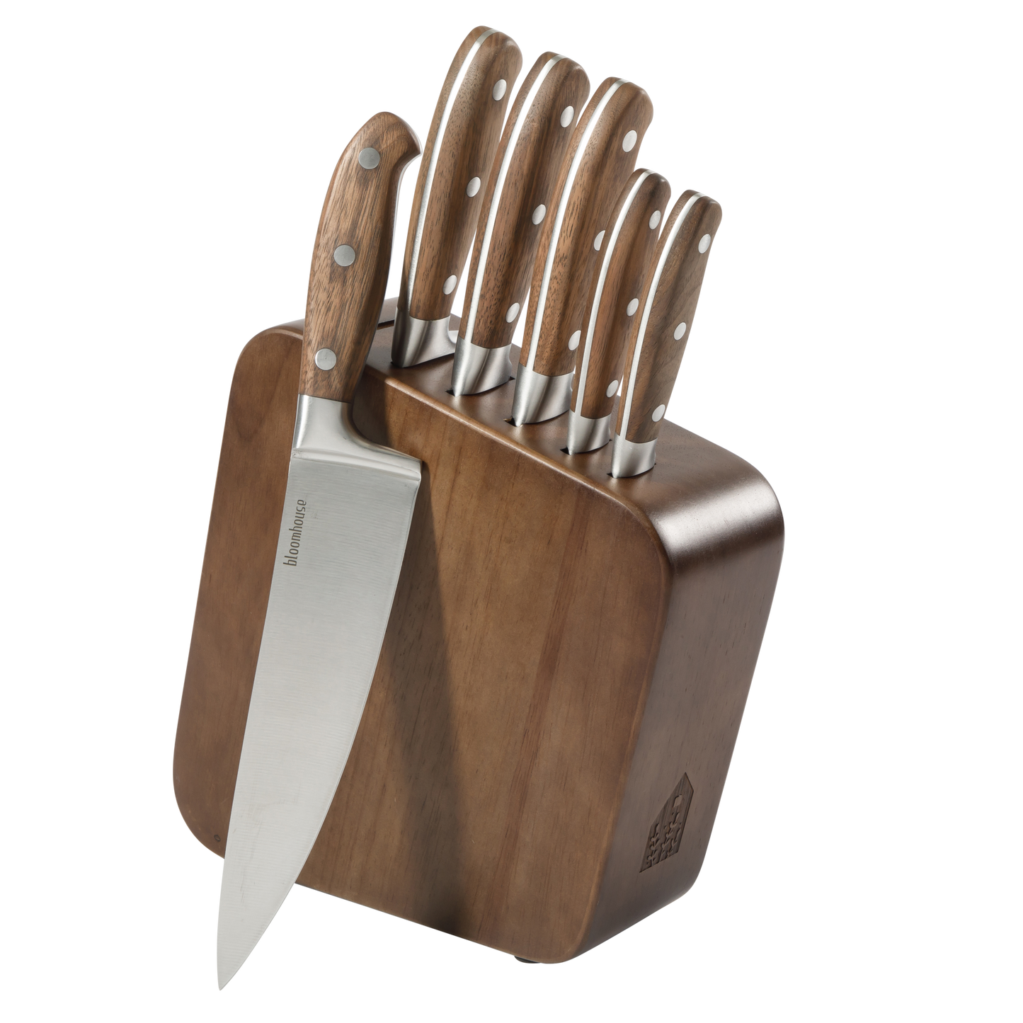 Bloomhouse 7 Piece Italian Olive Wood Knife Block Set w/ German Forged Steel Knives