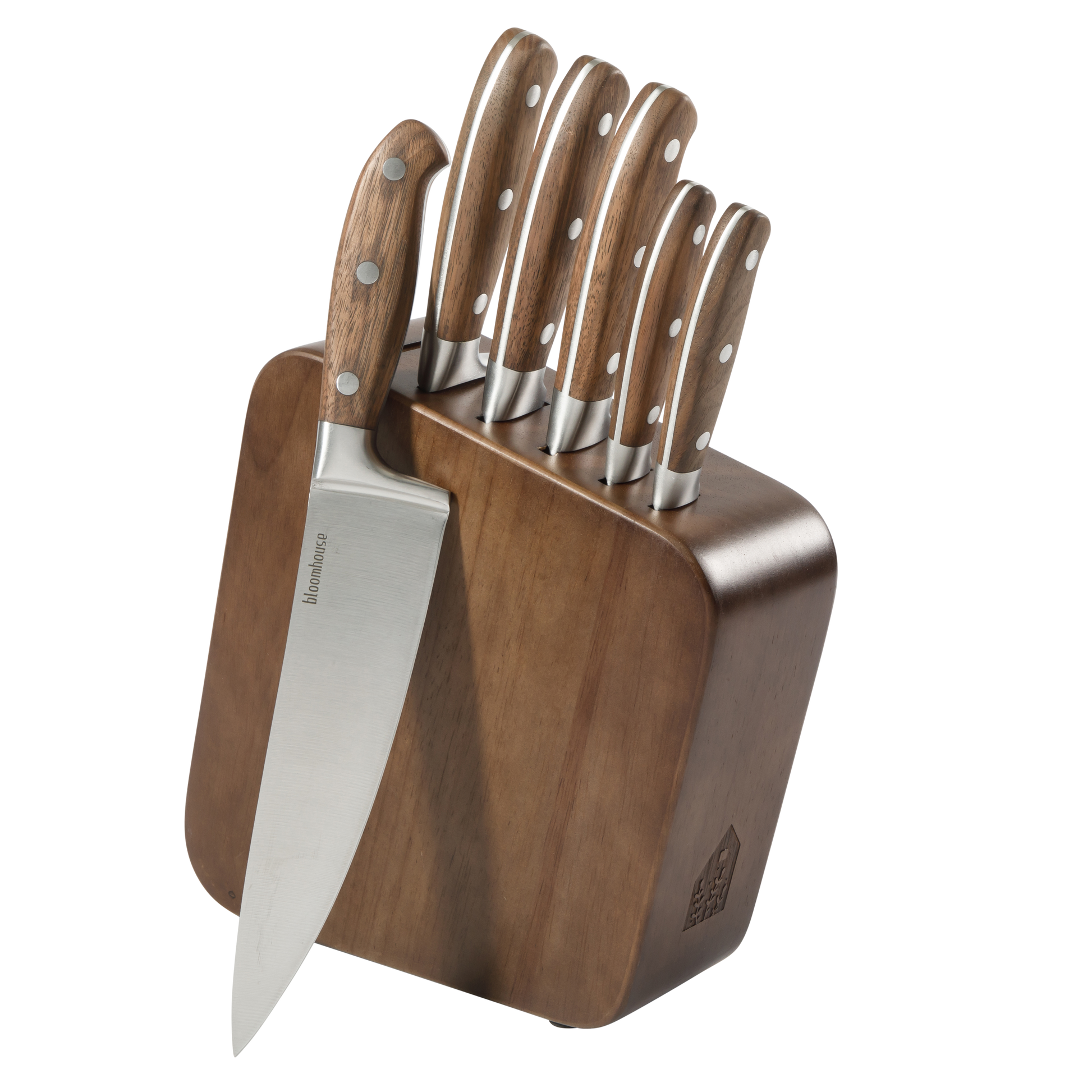 Bloomhouse 7 Piece Italian Olive Wood Knife Block Set w/ German Forged Steel Knives
