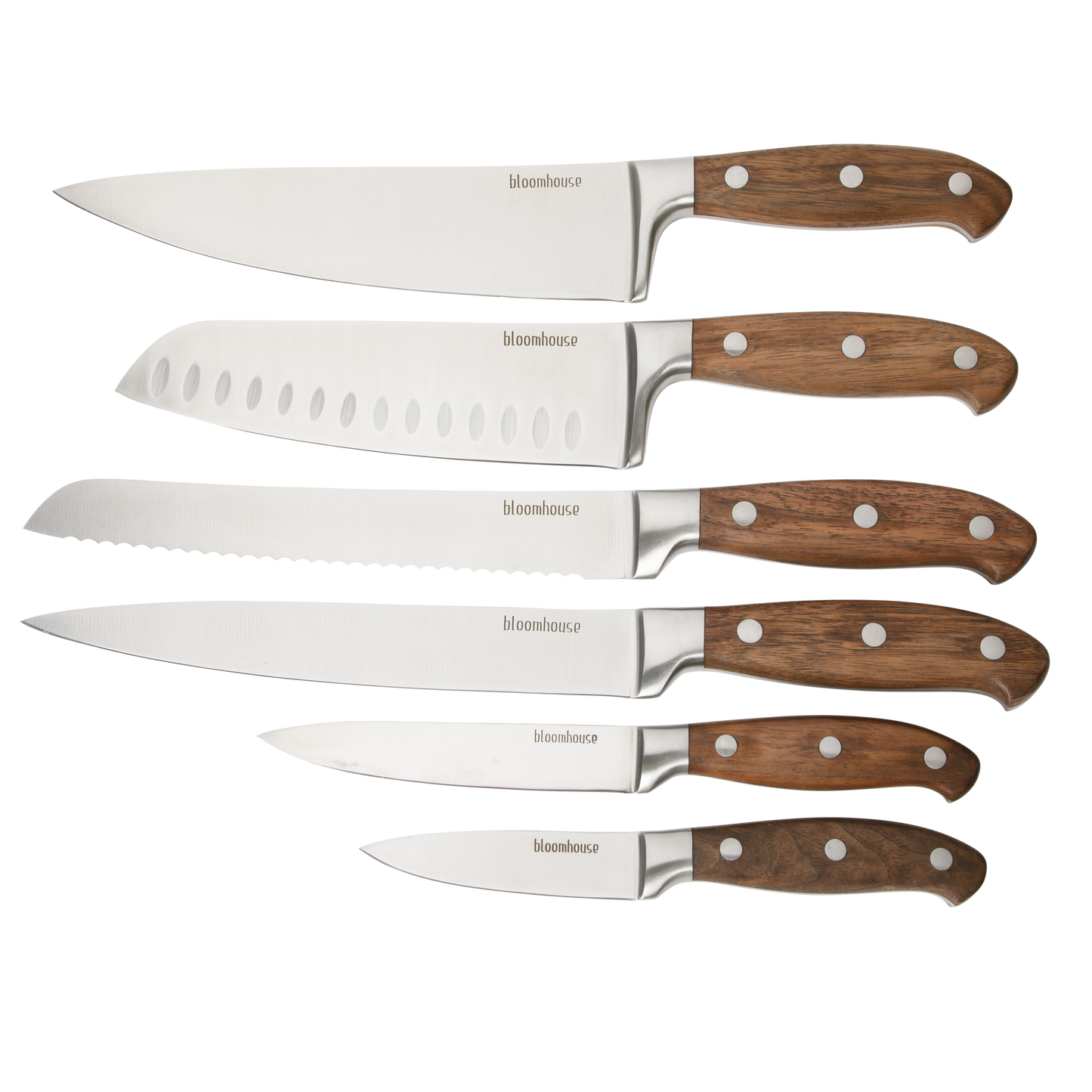 Bloomhouse 7 Piece Italian Olive Wood Knife Block Set w/ German Forged Steel Knives