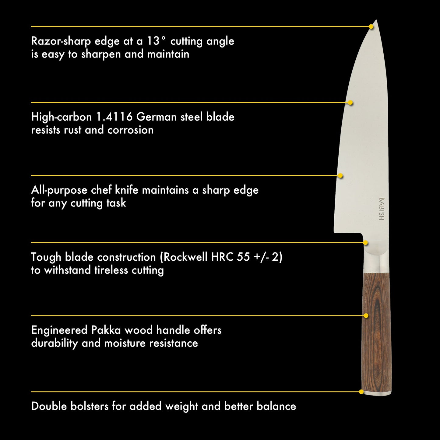 Babish 8-Inch Chef Knife – High-Carbon 1.4116 German Steel Kitchen Knife with Pakka Wood Handle, Full-Tang Razor Sharp Chef’s Blade for Chopping, Slicing, Dicing & Everyday Prep