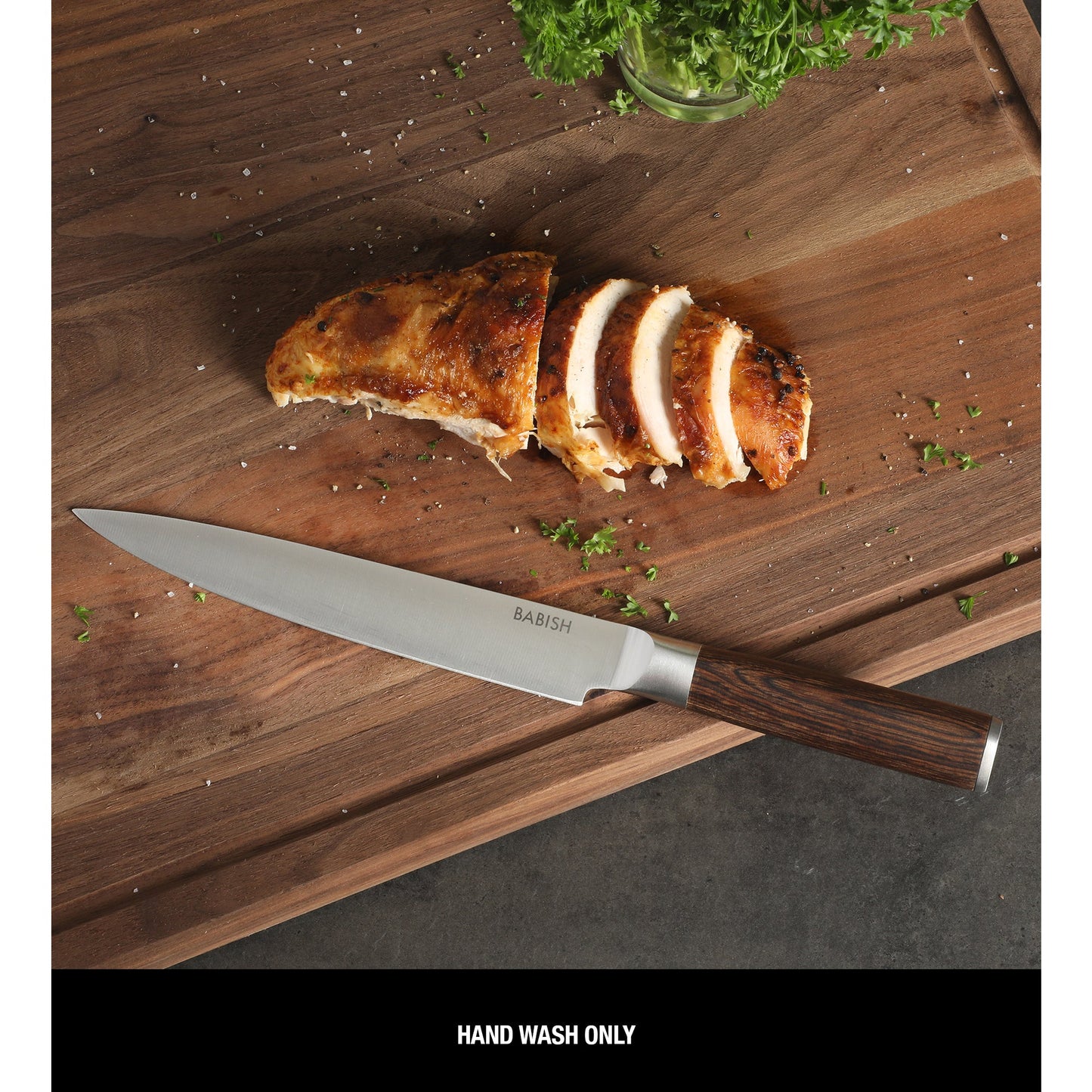 Babish 8-Inch Carving Knife – High-Carbon 1.4116 German Steel Slicing Knife with Dark Pakka Wood Handle, Full-Tang Razor Sharp Blade for Carving Meat, Turkey, Roast & BBQ