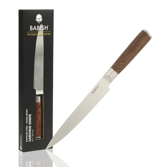 Babish 8-Inch Carving Knife – High-Carbon 1.4116 German Steel Slicing Knife with Dark Pakka Wood Handle, Full-Tang Razor Sharp Blade for Carving Meat, Turkey, Roast & BBQ
