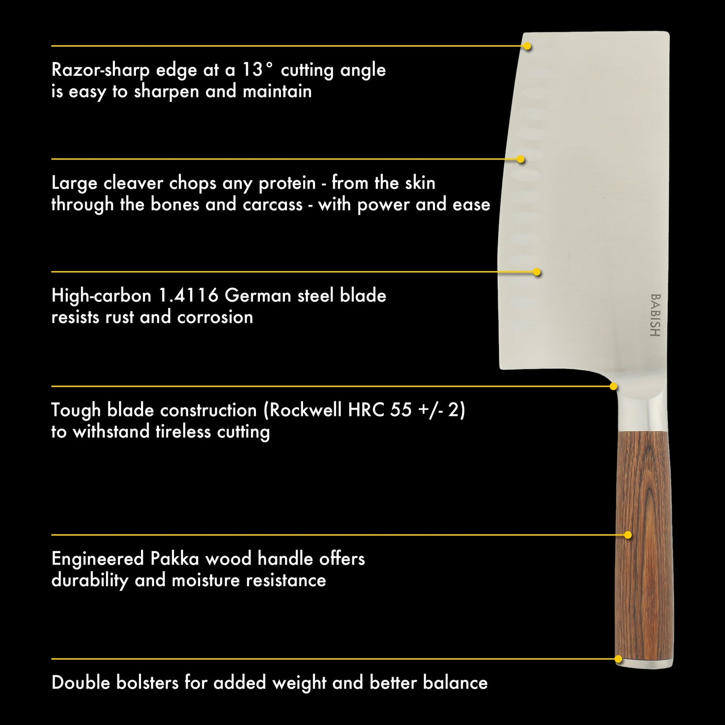 Babish 6.5-Inch Forged Cleaver Knife with Pakka Wood Handle – High-Carbon 1.4116 German Steel Full Tang Kitchen Knife for Heavy-Duty Chopping and Slicing
