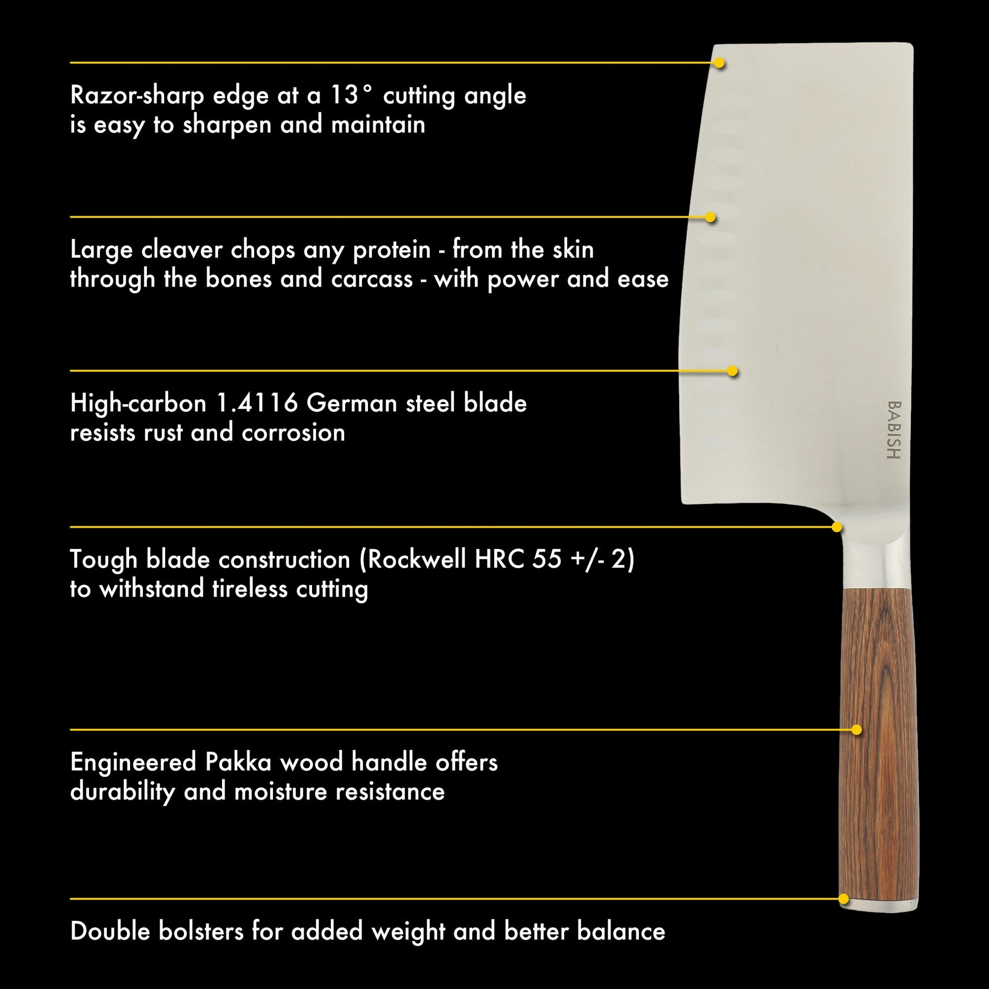 Babish 6.5-Inch Forged Cleaver Knife with Pakka Wood Handle – High-Carbon 1.4116 German Steel Full Tang Kitchen Knife for Heavy-Duty Chopping and Slicing