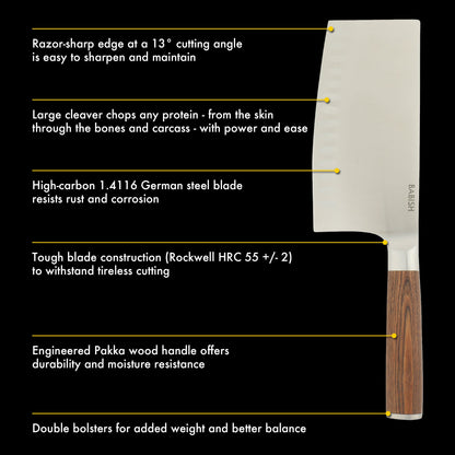 Babish 6.5-Inch Forged Cleaver Knife with Pakka Wood Handle – High-Carbon 1.4116 German Steel Full Tang Kitchen Knife for Heavy-Duty Chopping and Slicing