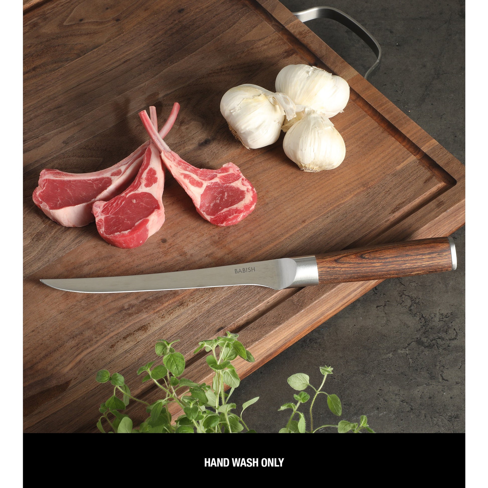 Babish 1.4116 German Stainless Steel Boning & Fillet Knife with Pakka Wood Handle – 6-Inch Full-Tang Flexible Kitchen Knife for Meat, Poultry, Fish & Precision Butchering