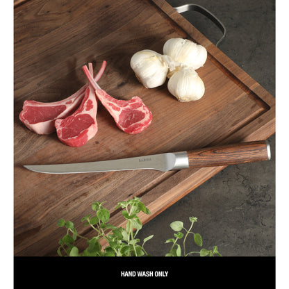 Babish 1.4116 German Stainless Steel Boning & Fillet Knife with Pakka Wood Handle – 6-Inch Full-Tang Flexible Kitchen Knife for Meat, Poultry, Fish & Precision Butchering