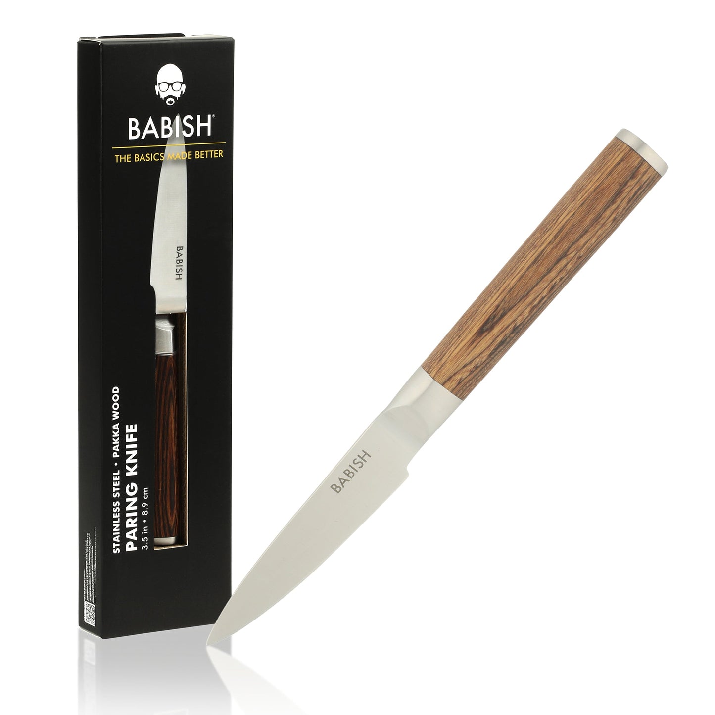Babish 1.4116 German Stainless Steel Paring Knife with Pakka Wood Handle – 3.5-Inch Precision Kitchen Knife for Peeling, Trimming & Prep Work, Full-Tang Blade