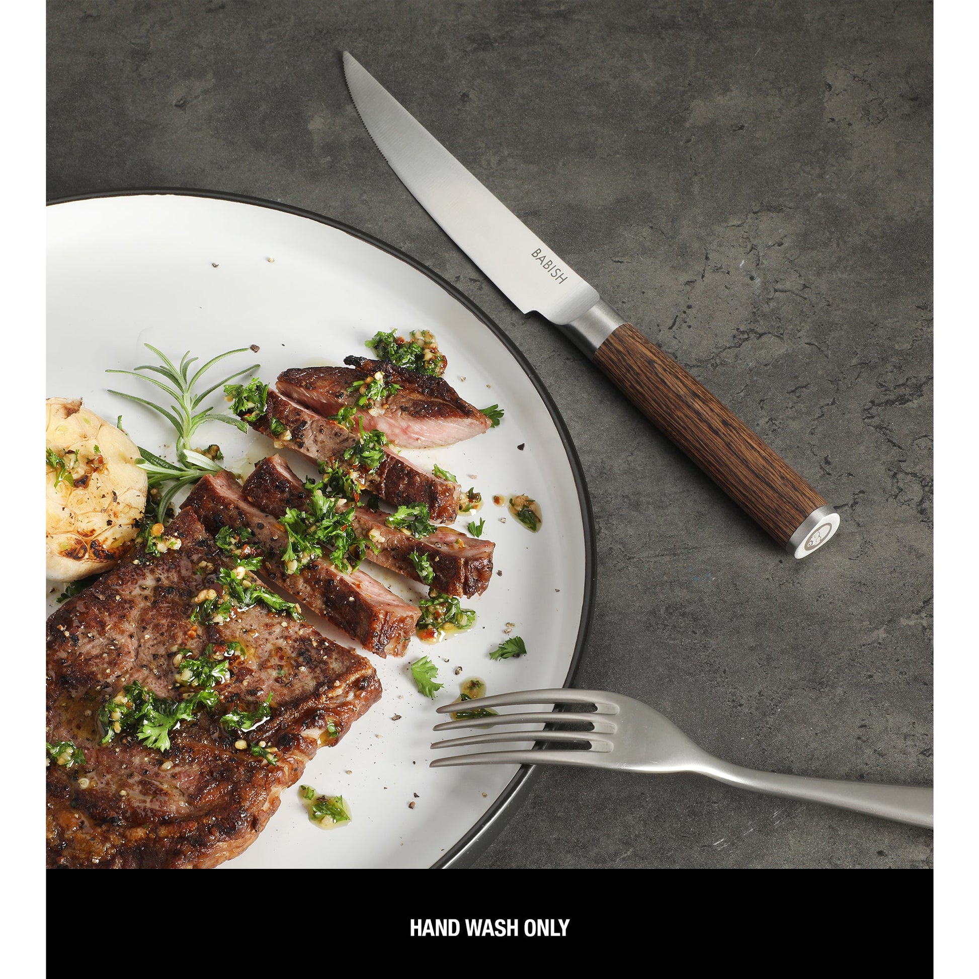 Babish 4-Piece 1.4116 German Stainless Steel Steak Knife Set with Pakka Wood Handles – Full-Tang Steak Knives for Dining, Entertaining & Everyday Table Use