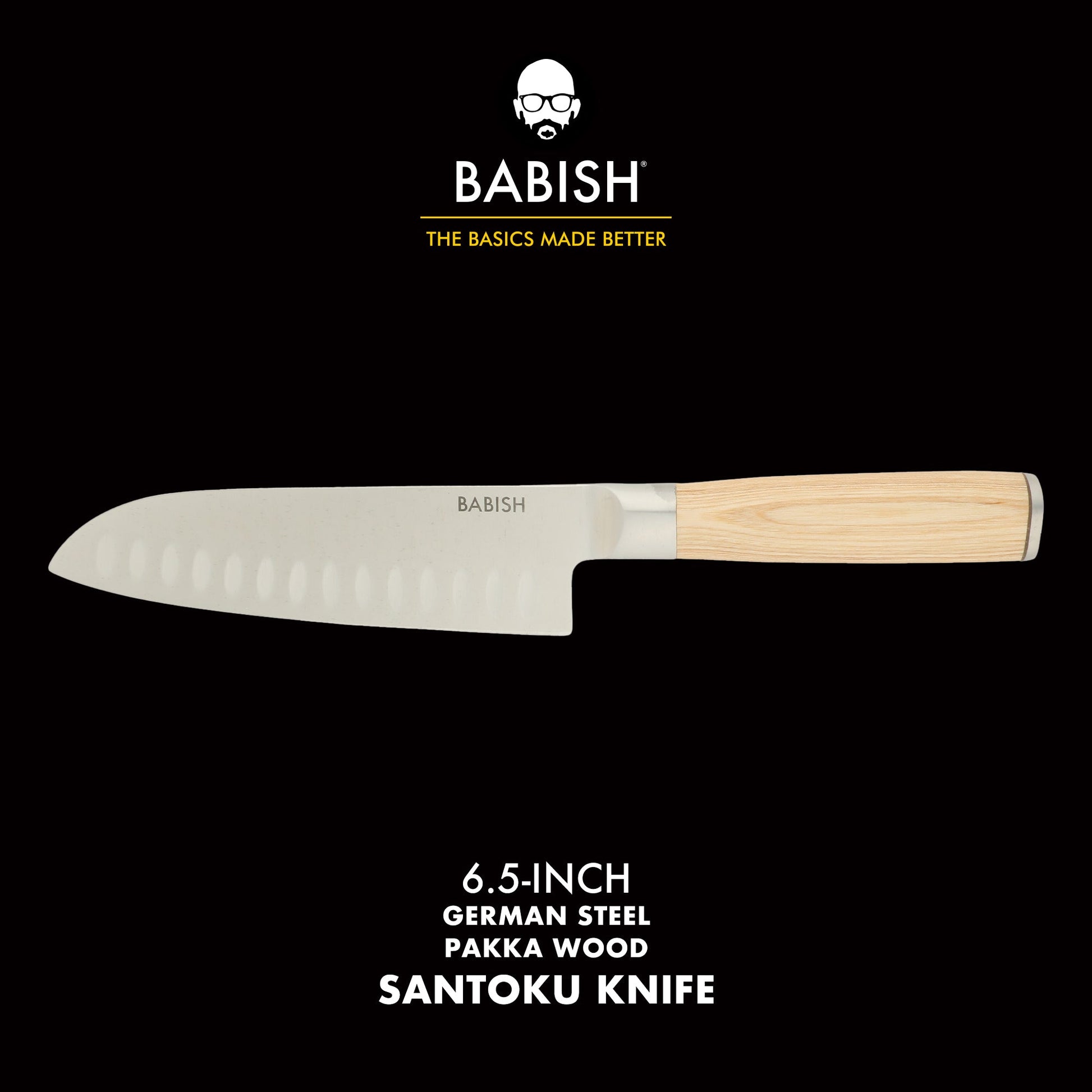 Babish 6.5-Inch Santoku Knife – High-Carbon 1.4116 German Steel Kitchen Knife with Pakka Wood Handle, Full-Tang Razor Sharp Blade for Chopping, Slicing, Dicing & Precision Prep