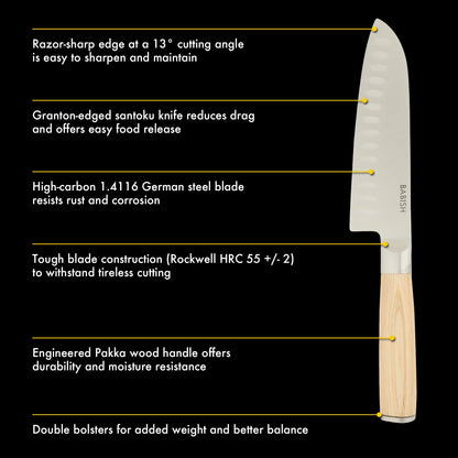 Babish 6.5-Inch Santoku Knife – High-Carbon 1.4116 German Steel Kitchen Knife with Pakka Wood Handle, Full-Tang Razor Sharp Blade for Chopping, Slicing, Dicing & Precision Prep