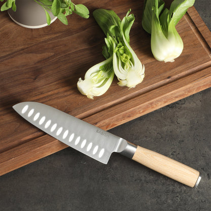 Babish 6.5-Inch Santoku Knife – High-Carbon 1.4116 German Steel Kitchen Knife with Pakka Wood Handle, Full-Tang Razor Sharp Blade for Chopping, Slicing, Dicing & Precision Prep
