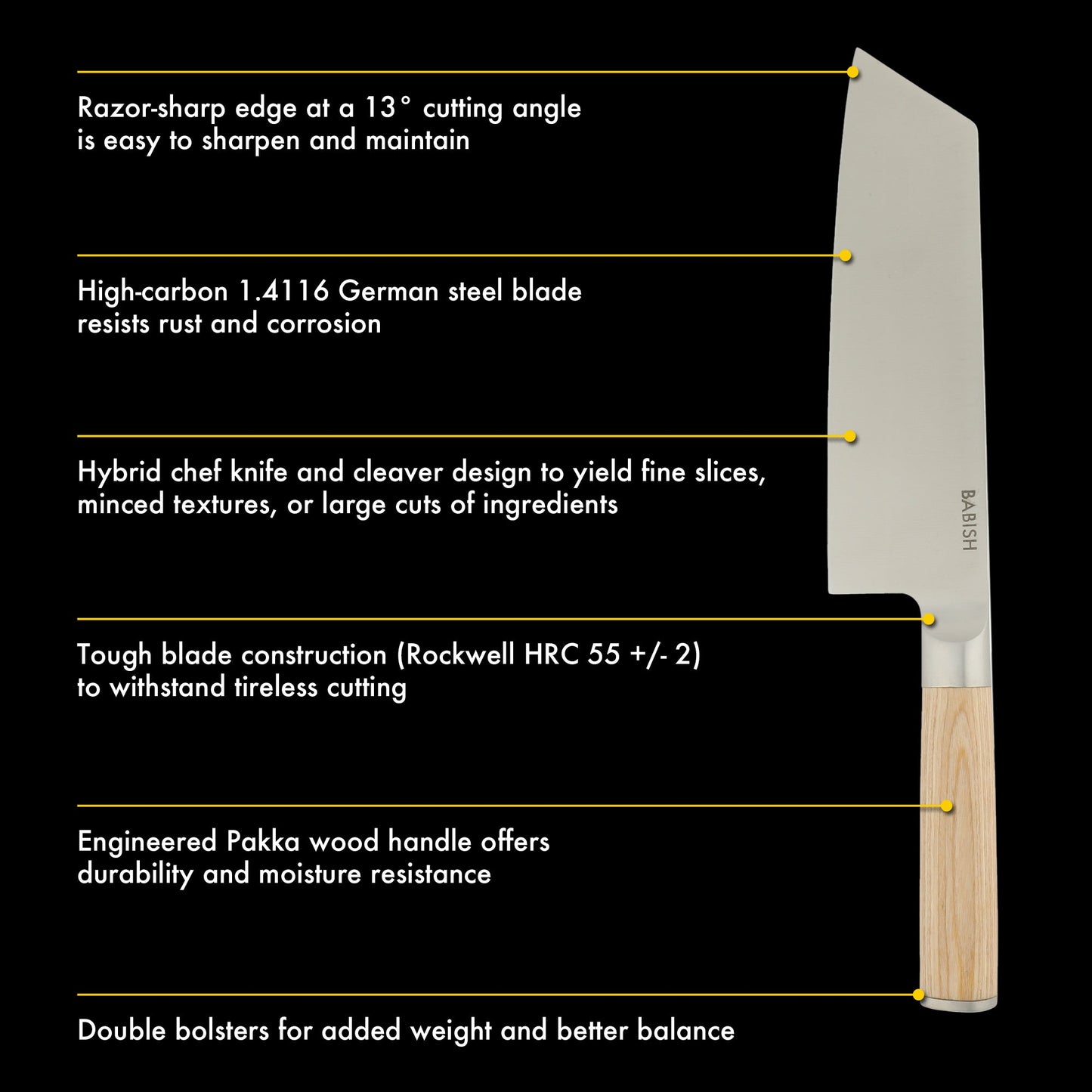 Babish 7.5-Inch Clef Knife – High-Carbon 1.4116 German Steel Kitchen Knife with Pakka Wood Handle, Chef & Cleaver Hybrid for Chopping, Slicing & Prep, Full-Tang, Razor Sharp, Ergonomic Design